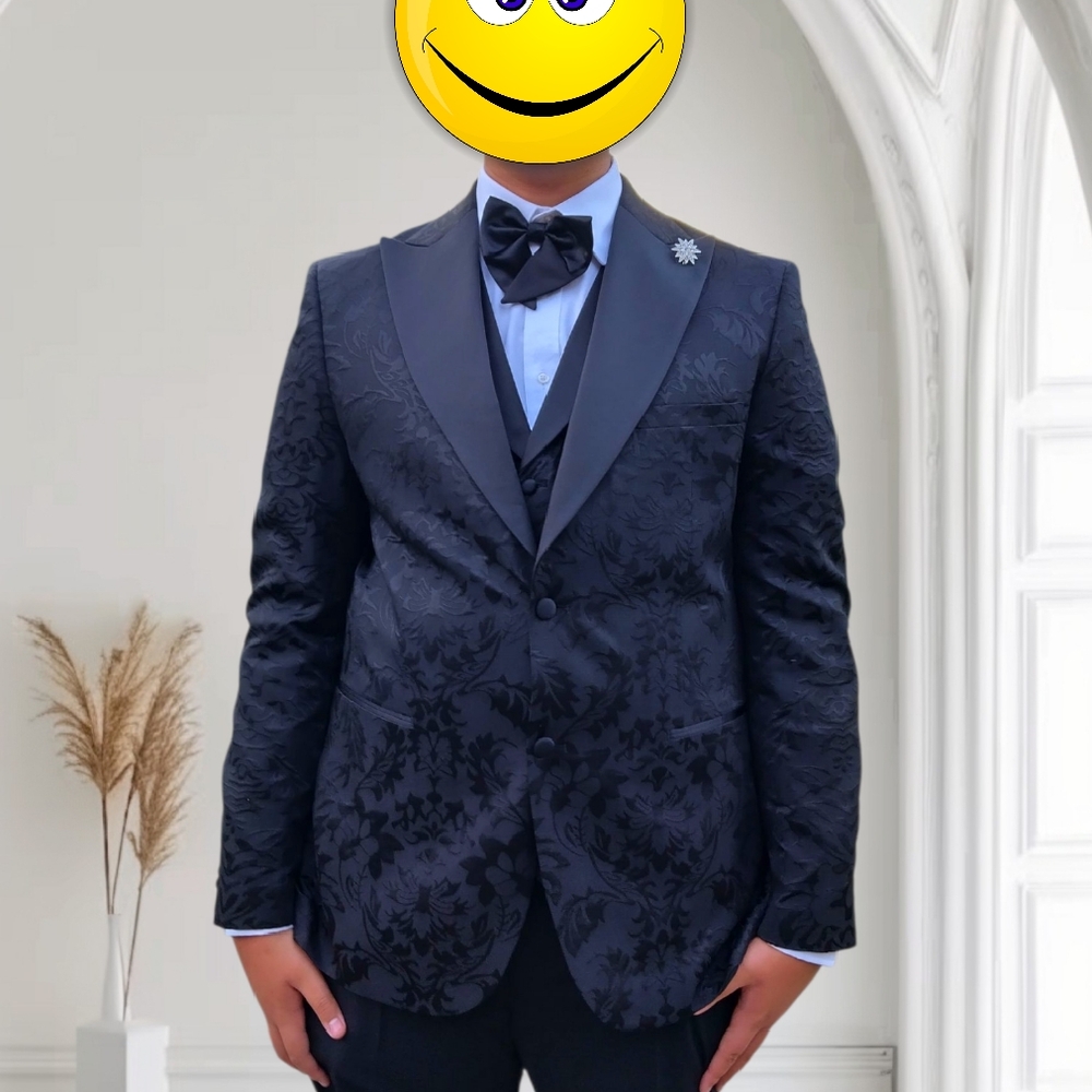 Elegant Black Floral Tuxedo 4 Piece Suit